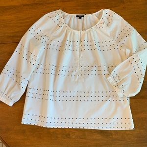 Talbots Ivory Blouse with Ivory and Black Embroidered Polka Dot Stripes, EUC, MP